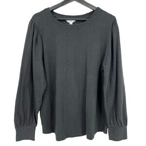 Long Sleeve shirt Large Women's Black Puff Sleeve Slub Jersey Top Time & Tru NEW